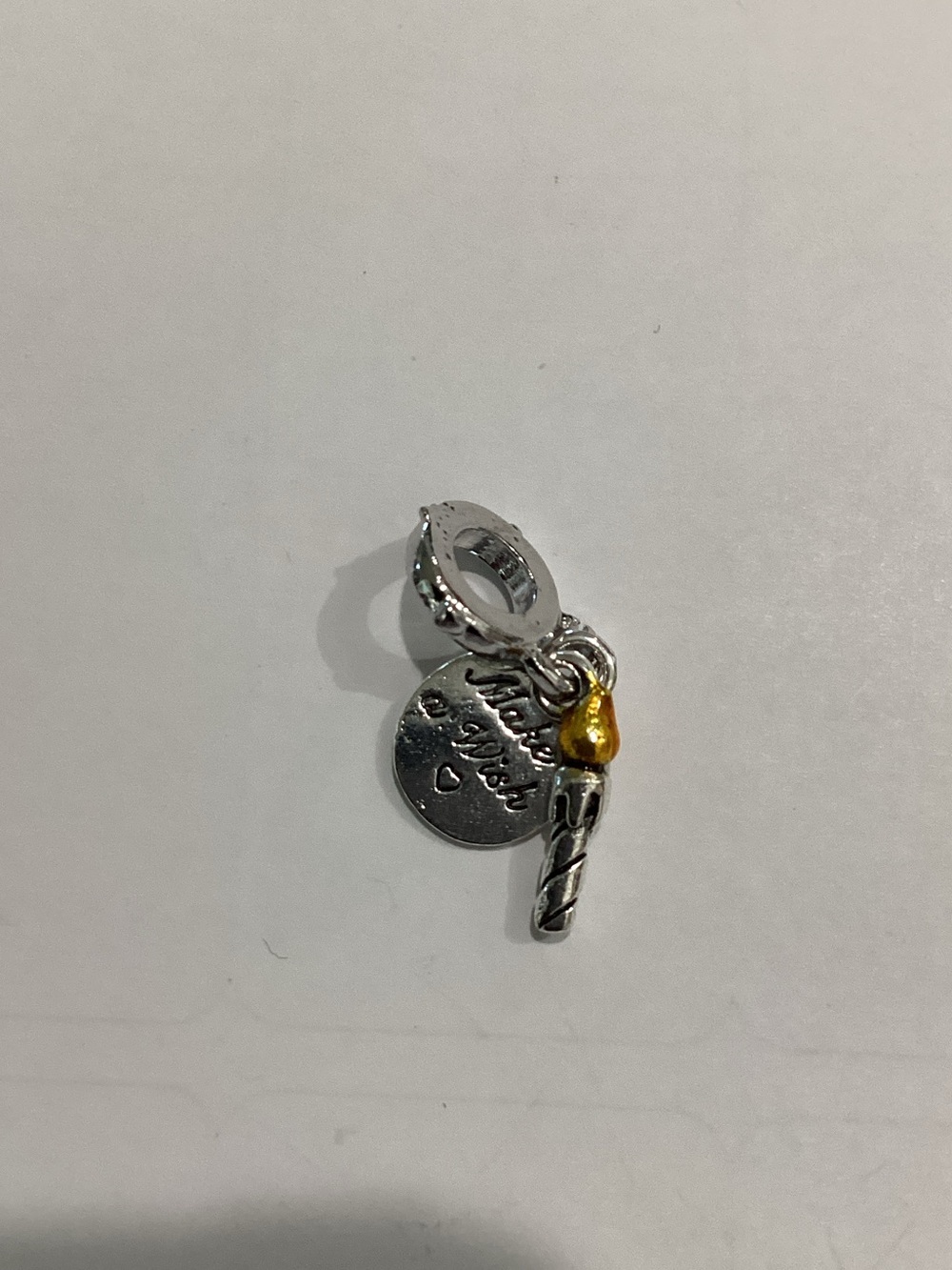 Silver 'make a wish' Candle Charm with Gold Flame